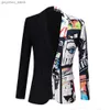 Wzór mody Patchwork Handl Men Mężczyznę Mężczyznę One Button Notched Lapel Dress Blazers Party Casual Come Homme Suit Coat