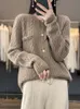 Womens Knits Tees Femmes 100% Laine Mérinos Cardigan Pull Printemps Automne Oneck Rayé Cachemire Tricoté Manteau Mode Coréenne Femme Vêtements Top 230826