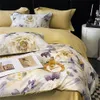 Bedding sets Svetanya yellow Purple Pastoral Floral Bedlinens Egyptian Cotton Bedding Set Queen King Size Fitted Sheet Duvet Cover Set 230827