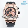 APF 42mm 26470 A3126 Cronógrafo Automático Mens Watch Rose Gold Texturizado Dial Rose Gold Subdial Super Edition trustytime001 Relógios Pulseira Tecnologia Exclusiva