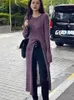 Kvinnors tröjor Black Korean Fashion Sticked Top Women Open Fork Elegant Designer Tröja Kvinna Långärmad avslappnad vintage Pullover 2023