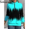 Kadın Hoodies Sweatshirts Gradient Renk Baskı Yarım Yüksek Boyun Fermuar Üstleri Zarif Pamuklu Sıcak Hoodie Banliyö Uzun Kollu Sokak Giyim T230828