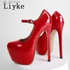 Sukienka Buty Liyke 2023 Spring Autumn Kobiet Platforma Czarna okrągłe palce klamry Pasek 17 cm Super Heels Buty taneczne stiletto Mujer T230828