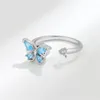 Anéis de cluster Kofsac girando borboleta azul zircão aberto anel menina jóias 925 prata esterlina para mulheres acessórios presentes de aniversário
