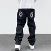 Мужские джинсы Ropa Dog Print Streetwear Мужчины хип -хоп мешковины джинсы брюки Y2K Одежда прямой гот -джинсовые брюки Pantalones Vaqueros 230828