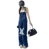 Damen Jeans Denim Taschenoveralls für Frauen 2023 Mode Vintage Chic Streetwear Blau Vielseitig Gerade Overall mit weitem Bein Damen