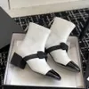 top Leather bow sheepskin chunky heel women's ankle boots Fashion Designer Booties Black White Apricot