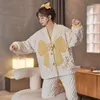 Women's Sleepwear Flannel Pajamas Set Women 2023 Autumn Winter Pijamas Coral Fleece V-Neck Suits Female Homewear Clothing