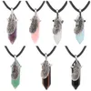 Punkt-Halskette mit sechseckigem Prisma-Stein-Anhänger, mit Feder umwickelter Energie-Heilkristall-Edelstein-Anhänger-Halskette