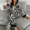 Dames Nachtkleding Dames Satijnen Pyjama Set Lange Mouw Broek Lounge Effen Pyjama Mujer Slaapkamer Thuis Kleding Vrouwelijke Pyjama 230828