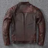 Men's Jackets Vintage Yellow Brown Real Cowhide Genuine Leather Jacket Men Motorcycle Coat Mens Biker Clothes Spring Autumn Asian Size 6XL 230828