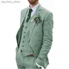 3 -częściowy retro lniany garnitur plażowy garnitur ślubny Summer Slim Fit Groomsmen do Weddingblazer+kamizelka+spodnie) Q230828