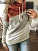 Kvinnors hoodies tröjor Vintage Women 2021 New Fashion Autumn Winter Cap Loose Hoods Fleece Ladies Color Matching Sweatshirt Street Clothing T230828