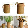 Storage Bottles Seagrass Woven Basket Straw Belly Flower Plant Pot Vase Organizer With Handles For Laundry Picnic Grocery Decor