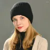 Bérets Femmes Chapeaux d'hiver Extensible Casual Femme Bonnet Couleur Pure Pour Les Filles Baggy Long Côtelé Cachemire Tricoté Bonnet sans Brim