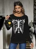 Women's Halloween Long Sleeve Hocus Pocus Shirt Pumpkin Skeleton Sweatshirts