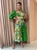 Basic Casual Dresses 2023 Autumn Printed Holiday Women's Beach Dress with Long Lamp Sleeves Mermaid Ocean Flower Dress Single A-line Pleated Robe T230825