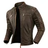 Herrjackor Copersian Men's Natural Leather Jackets 100% Top Layer Cowhide Vintage Stand Collar Pilot Jacket Kort äkta läderrock 230828