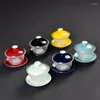 Wine Glasses Glass Lid Bowl Couple Cups Home Tea Red Dispenser Cup Chinese Style Three Bowls Set Cute Kawaii Water Bottle