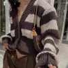 Tricots pour femmes Vintage contraste V gris rayé pulls coréen Moda haut court à manches longues tricoté Cardigan hiver Y2k Streetwear Pull Femme