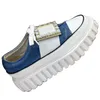 Sandali da donna scarpe casual con diamanti scarpe firmate con fibbia squadrata scarpe con plateau con fondo in gomma scarpe di tela con lacci scarpe alla moda con tacco grosso stampa di lettere per esterni