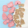 8 stks/set Cookie Cutters Plastic 3D Eenhoorn Vorm Cartoon Drukbare Biscuit Mold Cookie Stempel Keuken Bakken Gebak Bakvormen Tool HKD230828