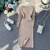 Casual Dresses 2023 Design Women's Fashion V-neck Lurex Patchwork Shinny Long Sleeve High Waist Knitted Vent Jag Dress