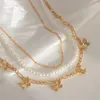 Anhänger Halsketten Boho Imitation Perle Perlen Halskette Damen Vintage Gold Farbe Metall Niedlich Schmetterling Schlüsselbein Modeschmuck