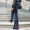 Dżinsy damskie Y2K retro High Street Fashion Women Bell Bottom Floral Floral Hafted Botcut Denim HARAJUU PANT PANTALONES de Majer