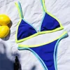 Sexy feminino roupa de banho cor sólida bloco biquíni split maiô moda feminina tanga t-back maiô verão beachwear equipamentos de esportes aquáticos praia férias conjunto de biquíni