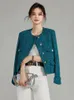 Mulheres misturas de lã de alta qualidade luxo pequena fragrância tweed jaqueta feminina francês vintage fino casaco curto de lã moda coreana elegante outerwear 230828