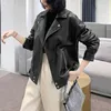 レディースレザーフェイク本物のジャケット女性短い機関車ジッパーシープスキンハラジュクファッション