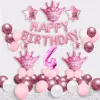 Blue Pink Crown Birthday Balloons Helium Number Foil Balloon för Baby Boy Girl 1st Birthday Party Decorations Kids Dusch
