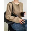 Women's Wool Blends Women's Single Button Tweed Crop Jacket Brown Gray Short Blazer 230828