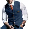 Gilets pour hommes Veste d'impression à carreaux Élégant Gilet d'affaires à boutonnage unique Slim-Fit Col en V Conception de revers pour les mariages de garçons d'honneur formels