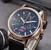 Highend Moon Star Skeleton Dial Stopwatch Watches Men Quartz Chronograph Movement Clock Läderbälte Europeisk populär Full funktionell vågfodral Armband Watch