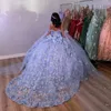 Sky Blue Sweetheart Quinceanera klänningar Bollklänningsapplikationer Pärlor med Cape Vestidos Para Quinceanera 2024 Brithday Party Gown