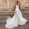 Les robes de mariée en V Long à col en vale en V avec poches A-Line Ivory Spaghetti Stracles Sweep Train Bridal Robes Bridal avec Vestido de Novia Femmes Robes