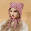 Bonnet / Skull Caps Mignon tricoté chat oreille chapeau Y2K mode Crochet oreille protecteur laine casquette femmes hiver chaud pull casquette fille Wrap tête Bonnet bonnets 230829