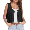 Women's Vests Autumn Fringed Vest Jacket Faux Suede Cardigan Waistcoat Punk Hippie Fringe Sleeveless Tassel Shawl Outwear