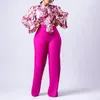 Women's Two Piece Pants Suit Printed Long Sleeved Shirt Oversized Slightly Plump Slim Wide Leg Trendy