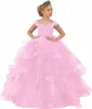 Girl Dresses Flower Dress Green Layered Fluffy Tulle Beaded Wedding Elegant Little Child First Eucharistic Celebration