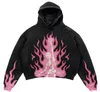 Veuuropeiska och amerikanska trendiga varumärke Original Personlighet Flame Skull Print Retro High Street Loose Long-Sleeved Par Hooded Top 230828