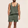 Men's Tracksuits Summer Fashion Loose Sleeveless Vest And Shorts Sweater Men Two Piece Set Streetwear Casual Solid Knit Suits For Male