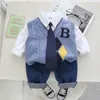 Sonbahar Bebek Erkek Giyim Seti Çocuk Terzini Örgü Yelek Gömlek Pantolon 3 PCS Suit Bebek Giysileri Kıyafetleri Çocuk Spor giyim