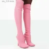 Knie Square gebreide elastische roze hoofd teen High Stiletto Heel Slip On Boots Dames Winterschoenen feestjurk sexy beknopte T230829 82