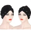 Roupas étnicas Mulheres Muçulmanas Hijab Twist Knot Top Tranças Chemo Cap Bonnet Câncer Cor Sólida Islâmica Árabe Strech Turban Femme Chapéu de Perda de Cabelo