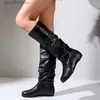 Eau 2022 Calf hiver Nouveau Mid Fashion Pu Proof Retro Femme Flat décontracté plus taille Boots Knight Botas de Mujer T230829 255