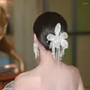 Haarspeldjes Bruidshoofddeksels Luxe Strass Kwastje Bloemblaadje Haarspeld Oorbellen Bruiloft Accessoires Handgemaakte Zijden Kralen Bloemenpaar Sprankelend