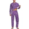 Vêtements de nuit pour hommes Purple Swirls Pyjamas Printemps Deux pièces Imprimé abstrait Rétro Pyjama Ensembles Hommes Manches longues Sommeil Design Vêtements de nuit